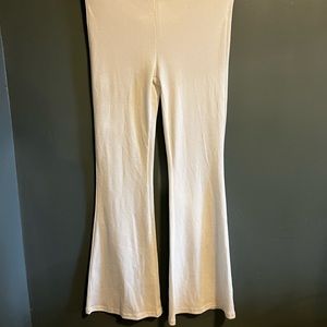White stretch,ribbed texture, bell bottom,built in thong, size large pants